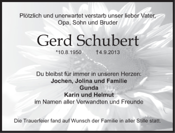 Traueranzeige von Gerd Schubert von Pegnitz-Zeitung